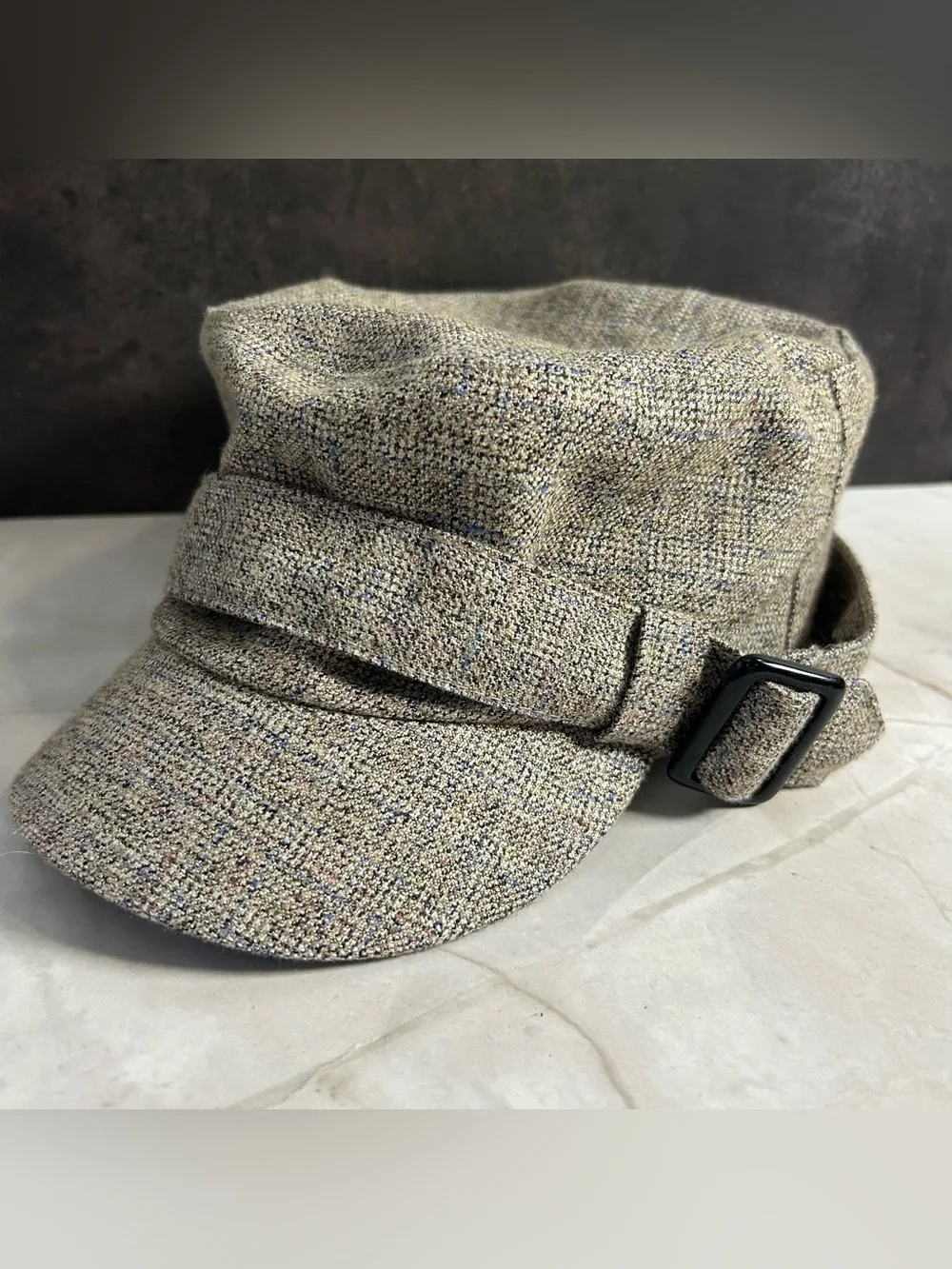 Womens Tweed Baker Boy Cap in Light Beige
